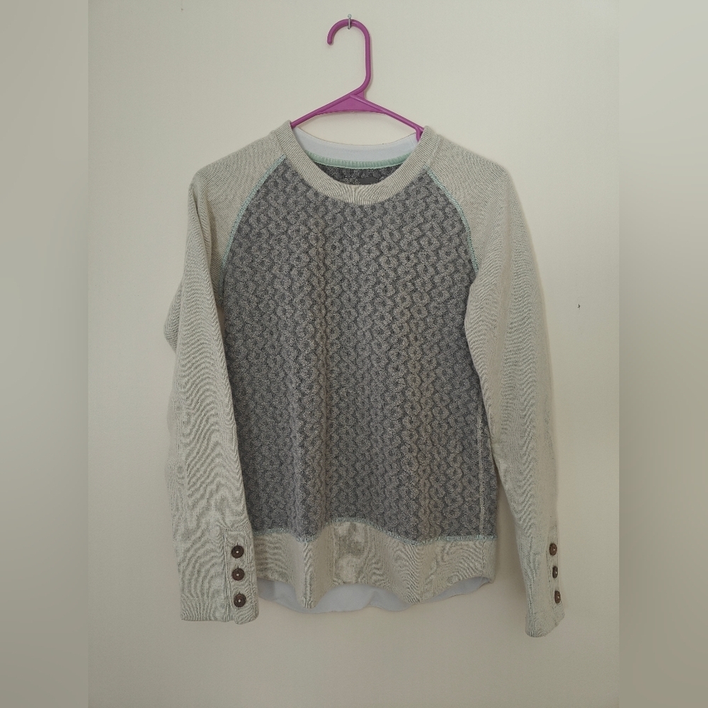 PrAna Aya Sweater Wool Blend Gray Off White Long Sleeve Women's Sweater XS